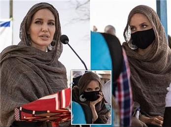 پوشش جالب آنجلینا جولی هنگام بازدید از کمپ آوارگان در بورکینافاسو
