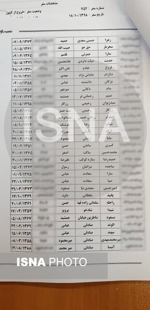 اسامی مسافران پرواز اوکراینی