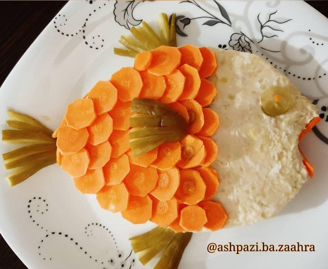 دیزاین سالاد الویه به شکل ماهی